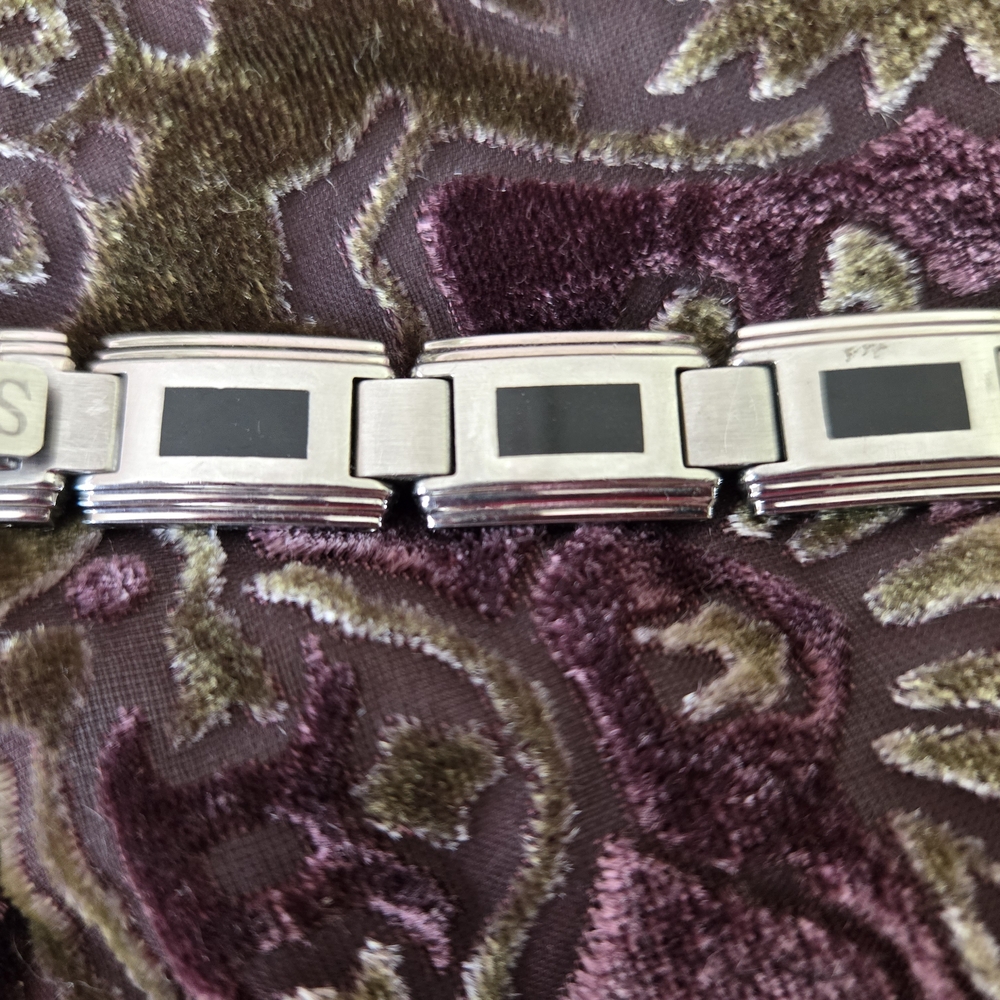 Stainless Steel and Black Onyx Link Bracelet. Mens, 9 Inch